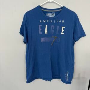 American Eagle Outfitters Blue Logo Tee Shirt Men's Size Large Short Sleeves Y2K